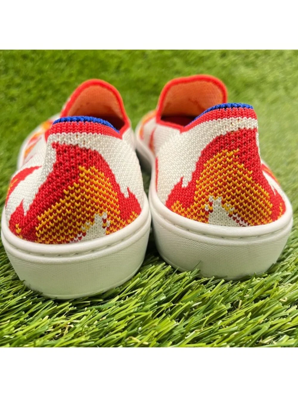 Rothy's The Kids Flame Fire Boys Size 13C White Red Casual Slip On Flats Shoes